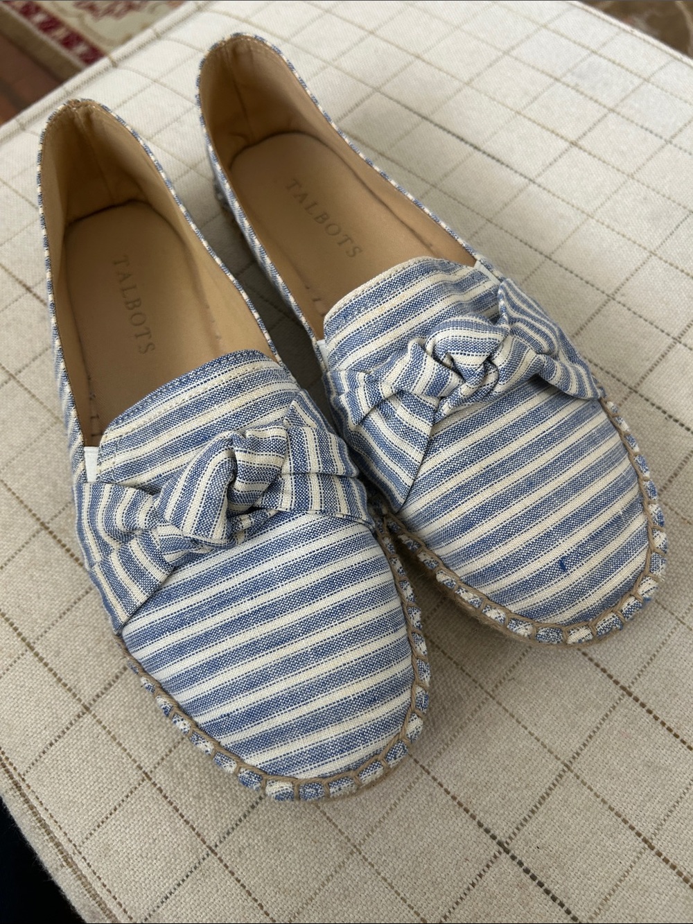 Talbots Blue and White Striped Knot Espadrilles